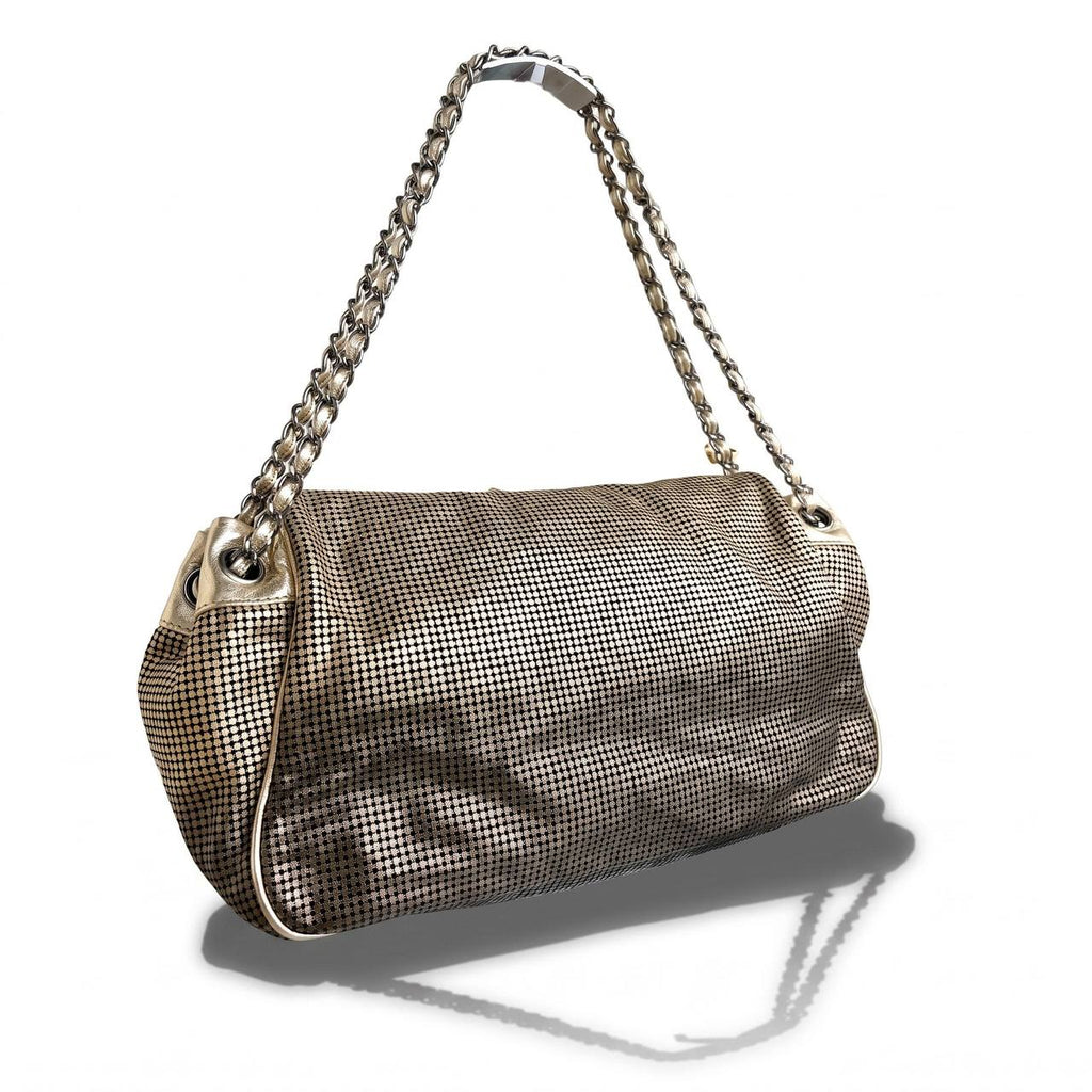 Authentic Chanel tote accordion gold leather chain bag crossbody handbag