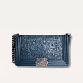 Authentic Chanel old Boy Cordoba Rare Leather dark blue crossbody bag