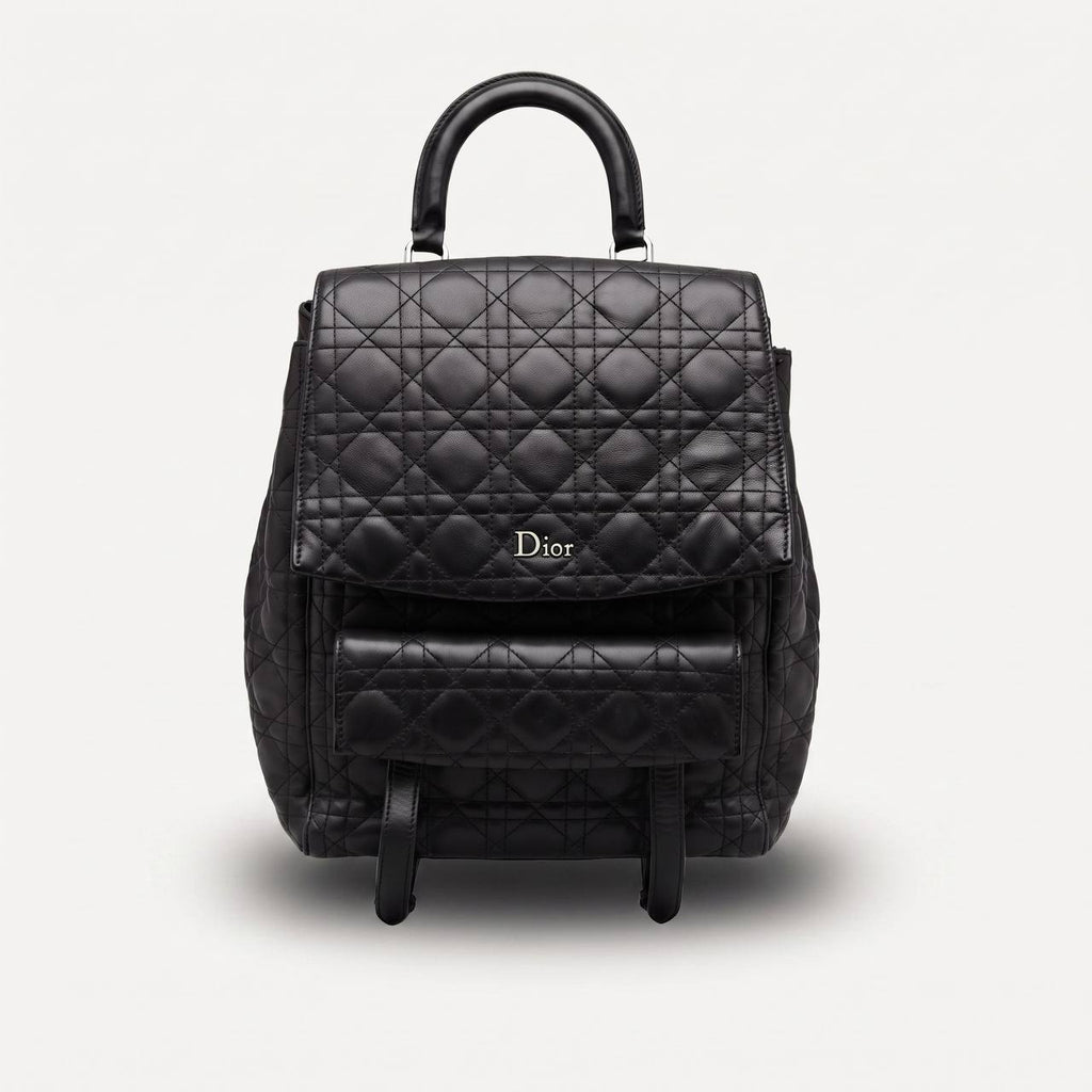 Christian Dior Backpack Large Cannage Quilted Black Leather Lambskin