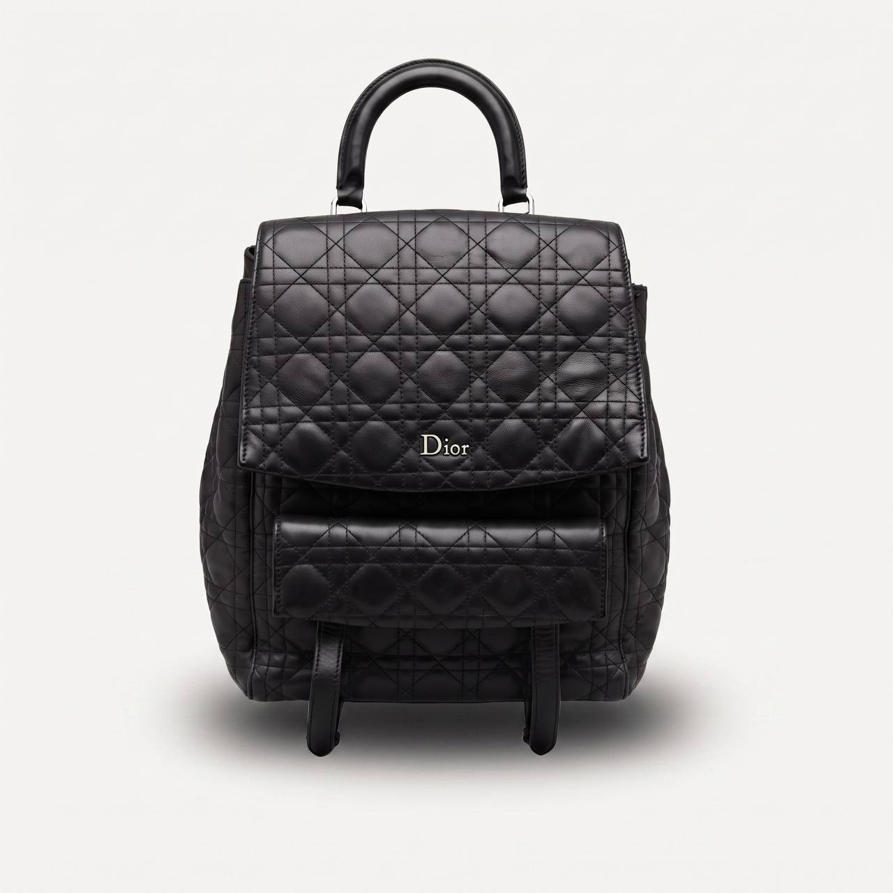 Christian Dior Backpack Large Cannage Quilted Black Leather Lambskin