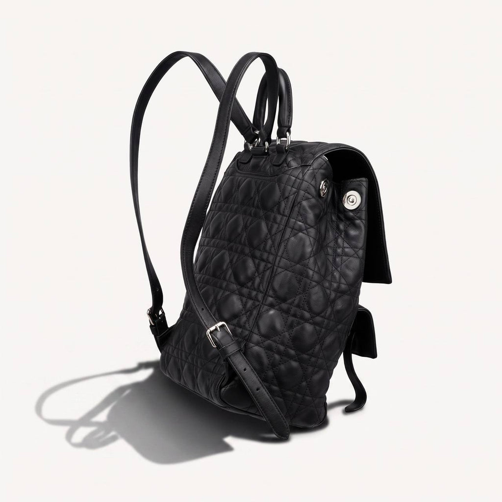 Christian Dior Backpack Large Cannage Quilted Black Leather Lambskin