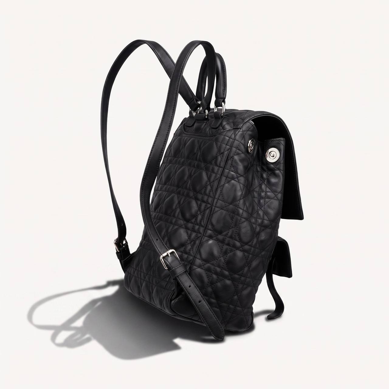 Christian Dior Backpack Large Cannage Quilted Black Leather Lambskin