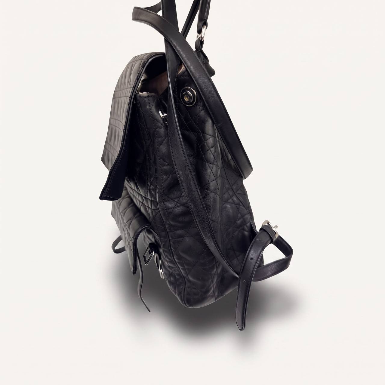 Christian Dior Backpack Large Cannage Quilted Black Leather Lambskin