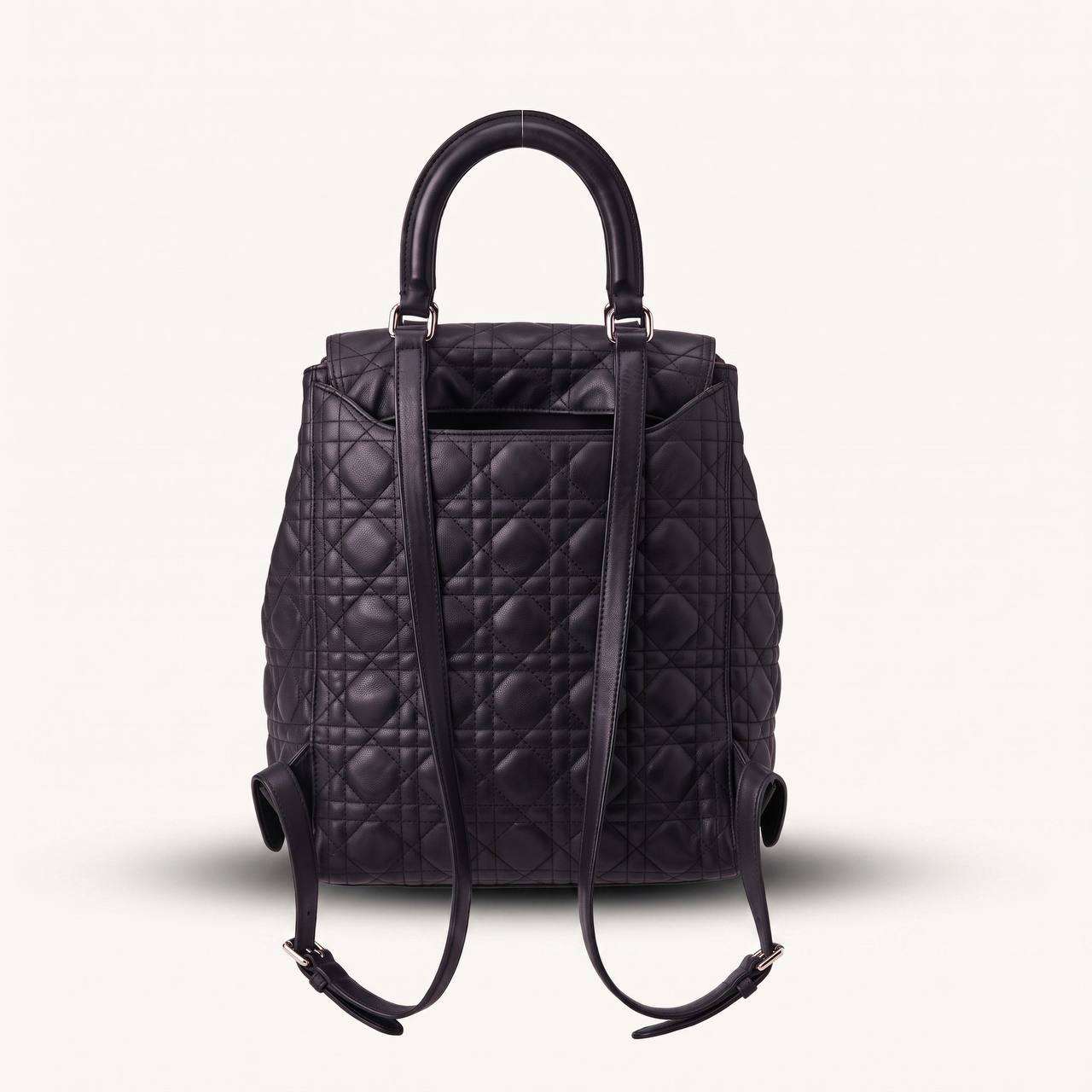 Christian Dior Backpack Large Cannage Quilted Black Leather Lambskin