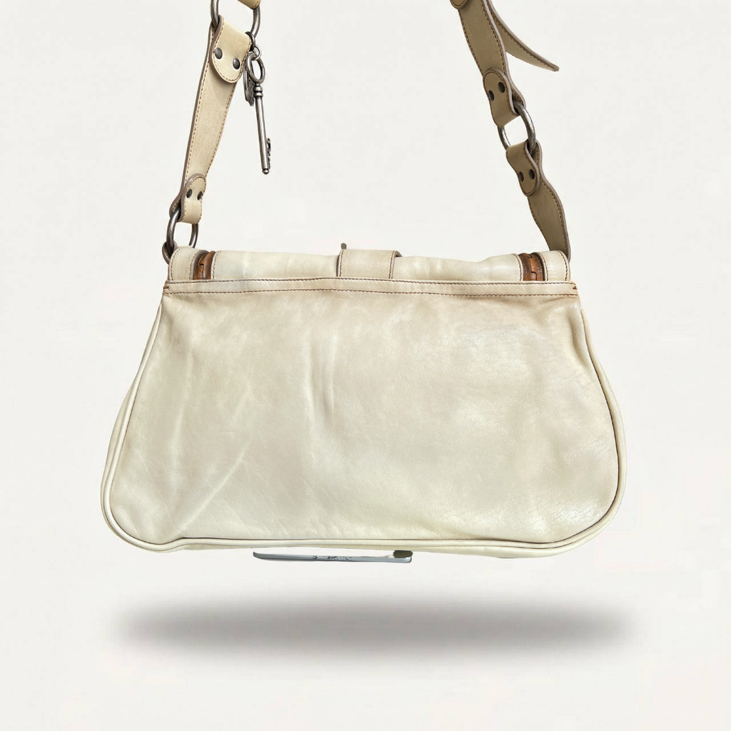 Christian Dior Rare Classic Gaucho Saddle Leather White Bag