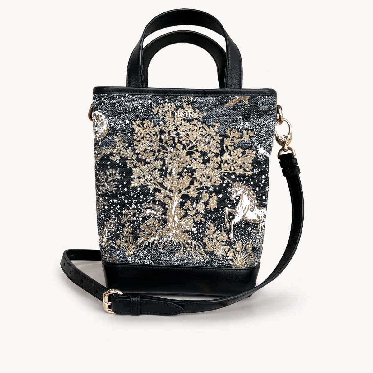 Authentic Christian Dior Unicorn Night Top Handle 2-way Bucket textile crossbody handbag