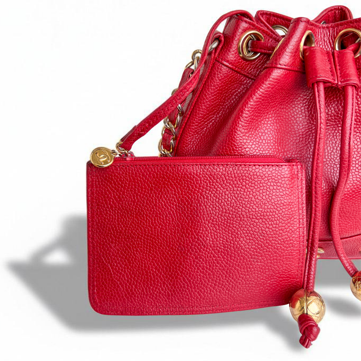 Chanel  CC Bucket  Mini Triple coco mark Caviar Shoulder Crossbody  red Bag