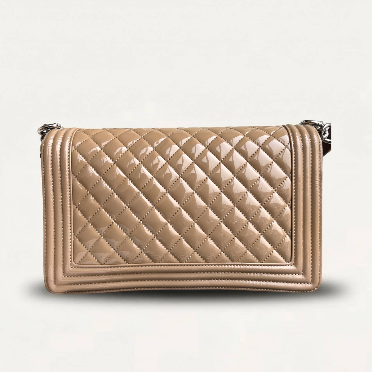 Chanel Boy Medium Patent Beige Quilted Crossbody Bag
