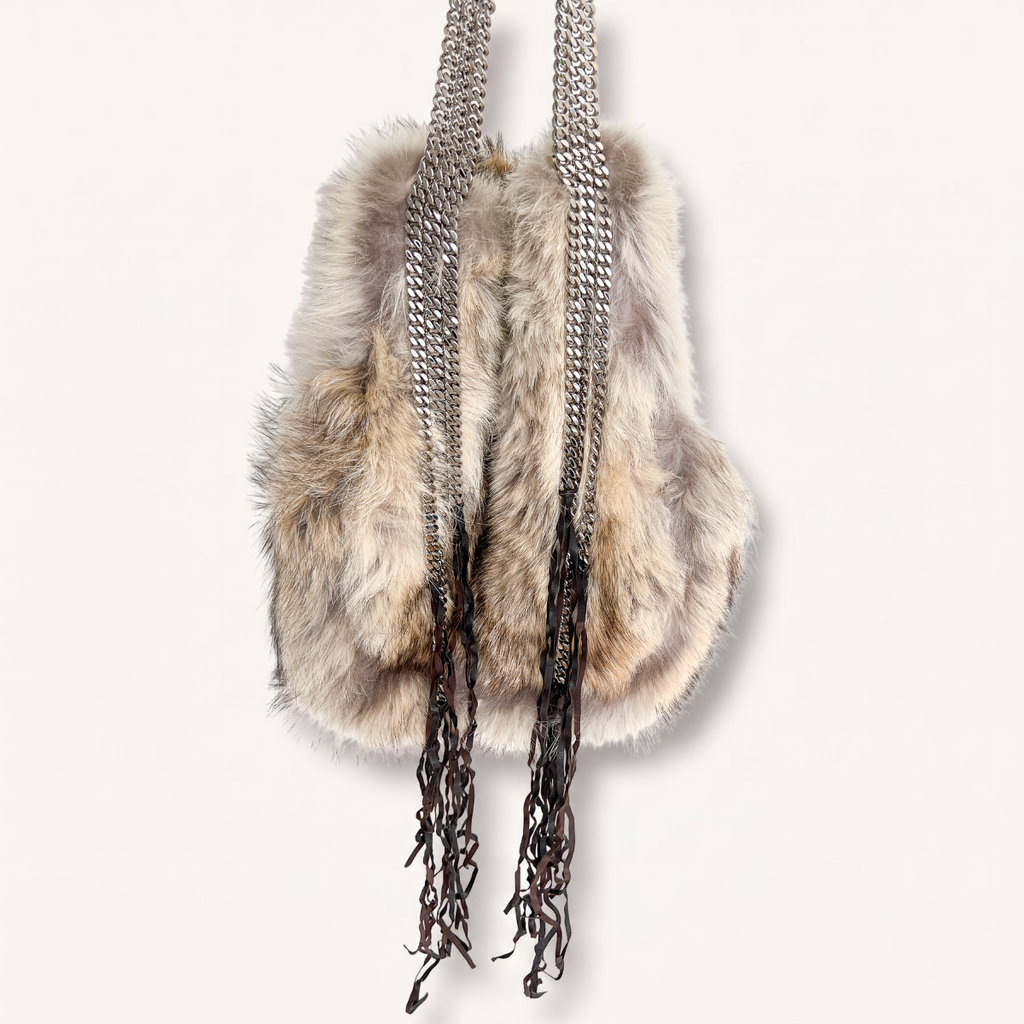 Authentic Christian Louboutin Marianna medium rider coyote fur chains shoulder handbag