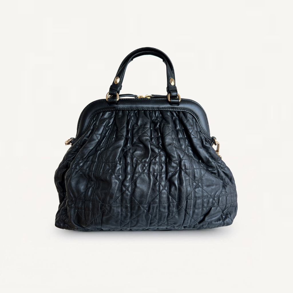 Christian Dior Gaufre Cannage Leather Black Lambskin Delices Bag