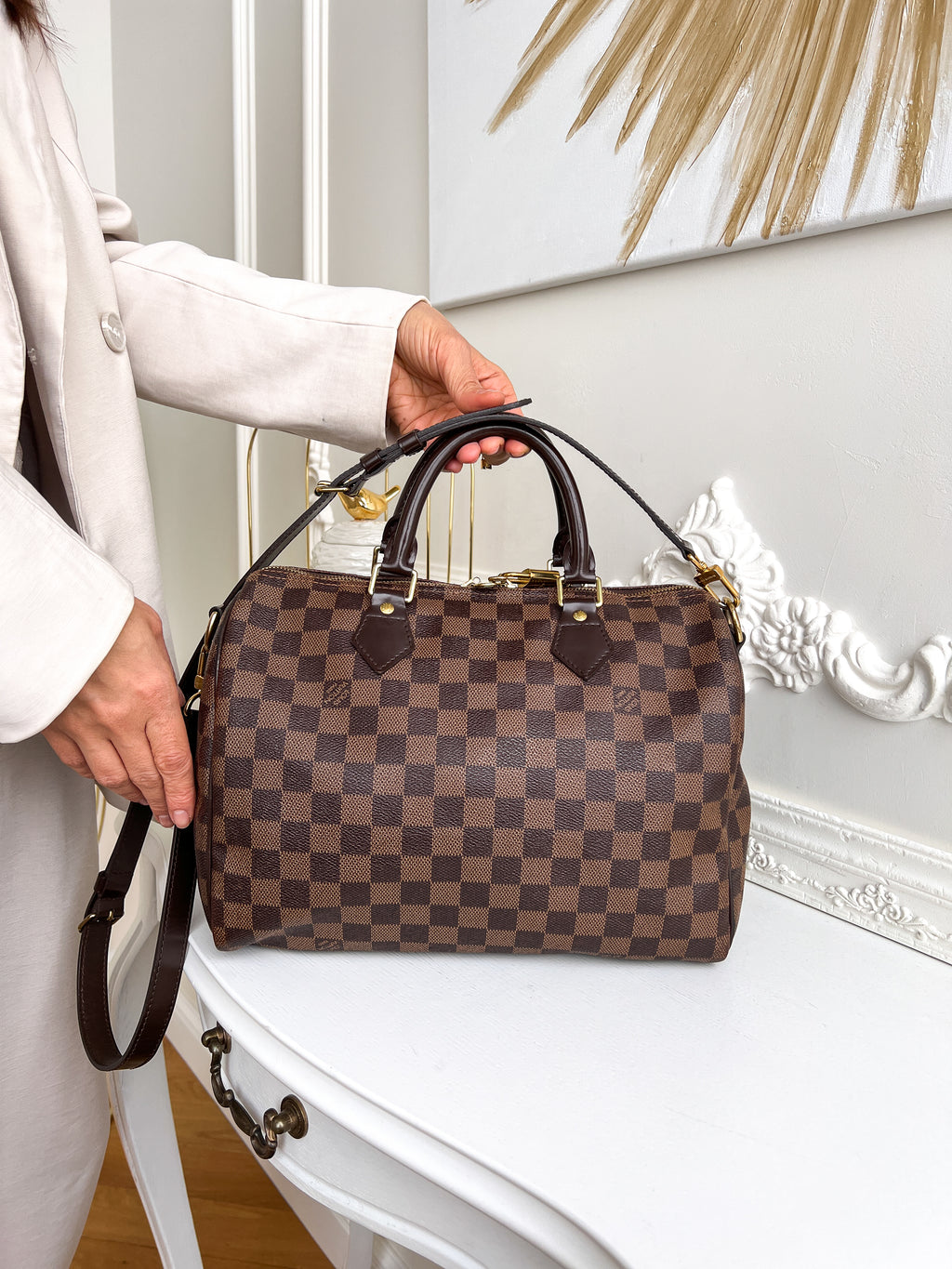 Authentic Louis Vuitton Speedy 30 damier ebene bandouliere crossbody satchel bag