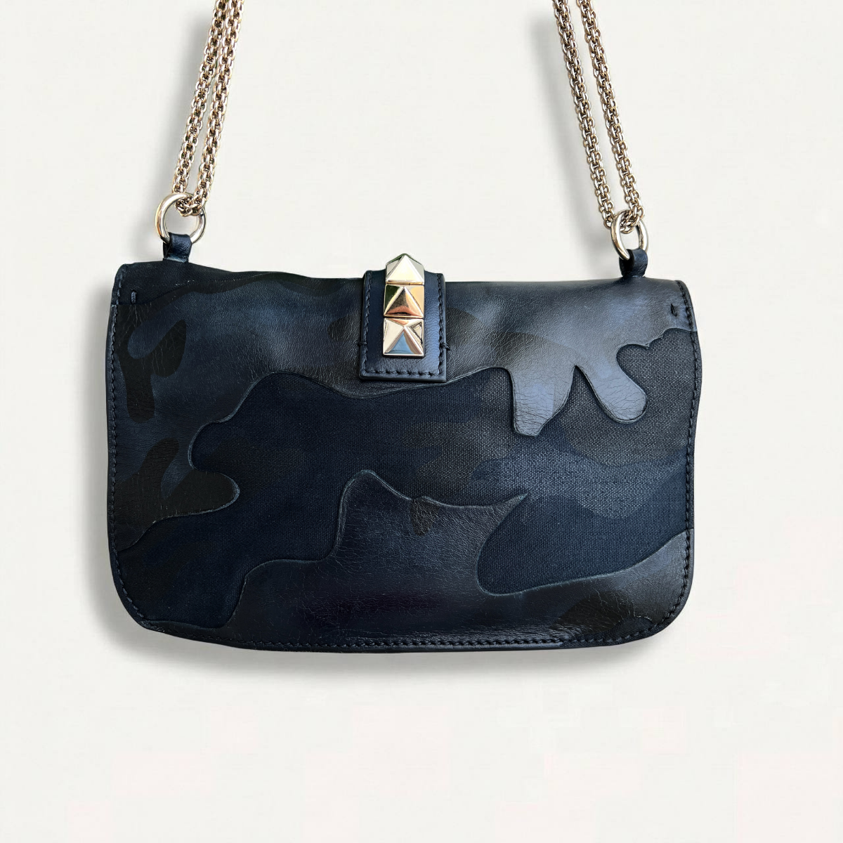 Valentino Rockstud Glam Lock Dark Blue Leather Crossbody Bag