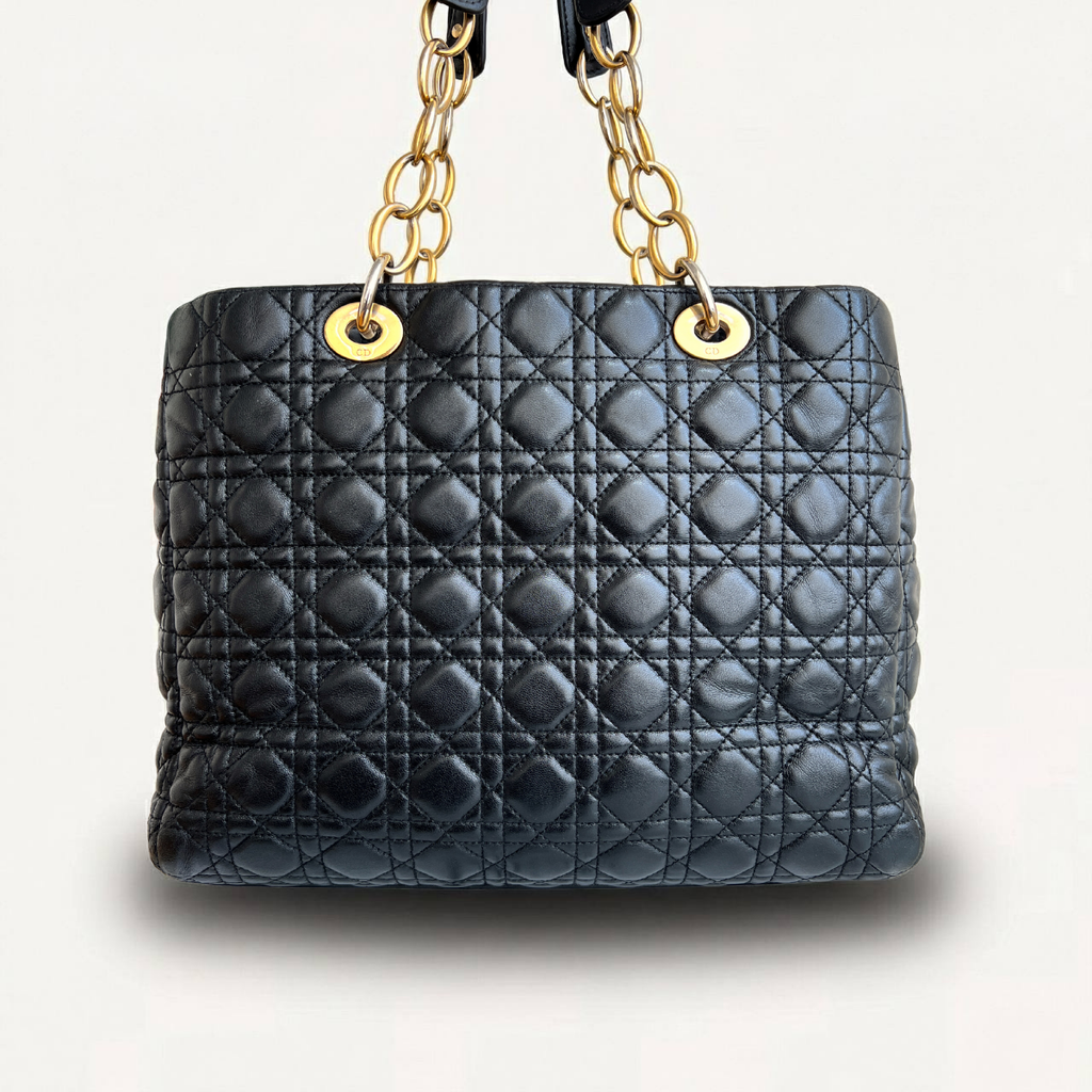 Christian Dior Tote Canage Black Quilted Leather Bag