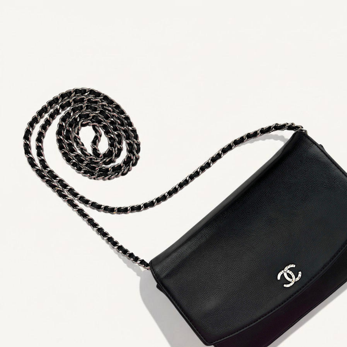 Chanel WOC Black Caviar Crossbody Silver HRW Small Bag