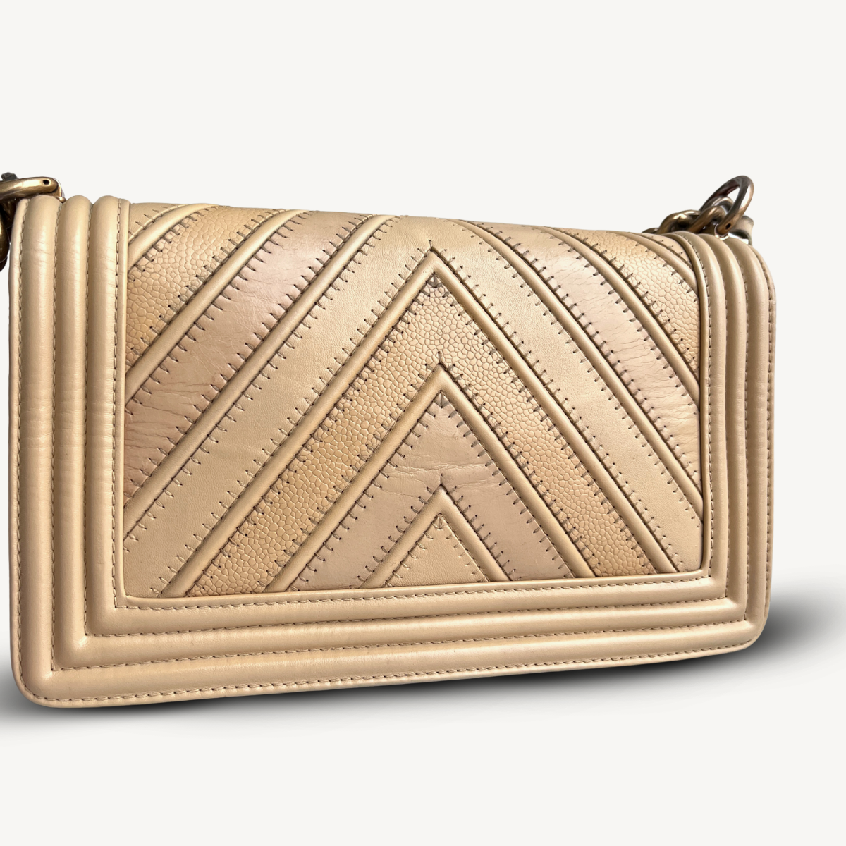 Chanel Boy Old Chevron Lambskin Crossbody Beige Bag