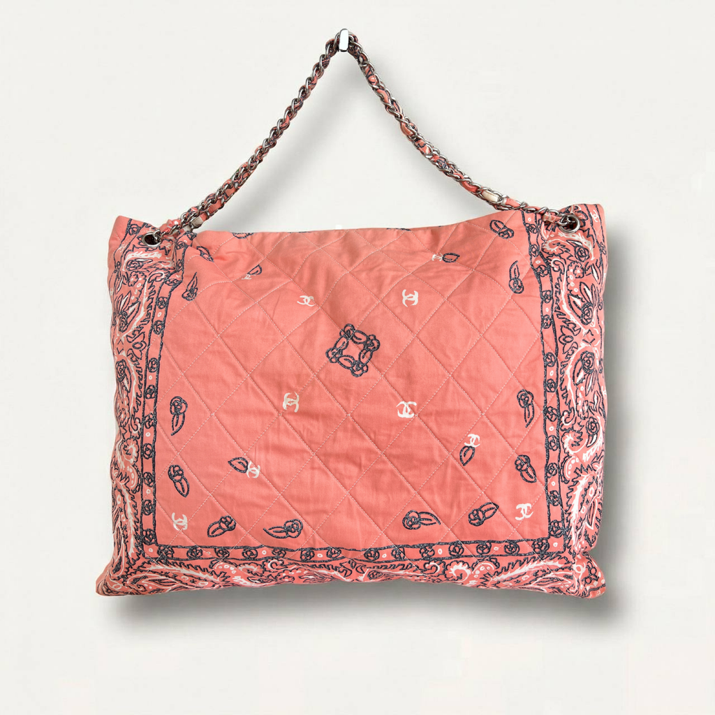 Chanel Bandana XL Tote Cotton Cambon Pink Hobo Chains Bag