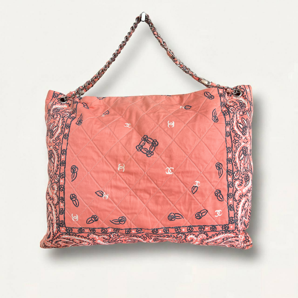 Sac fourre-tout Chanel Bandana XL en coton Cambon rose Hobo Chains