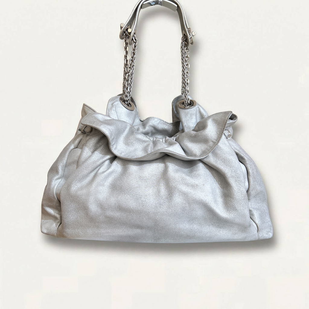 Christian Dior Le Trente Silver Leather Hobo Shoulder Bag