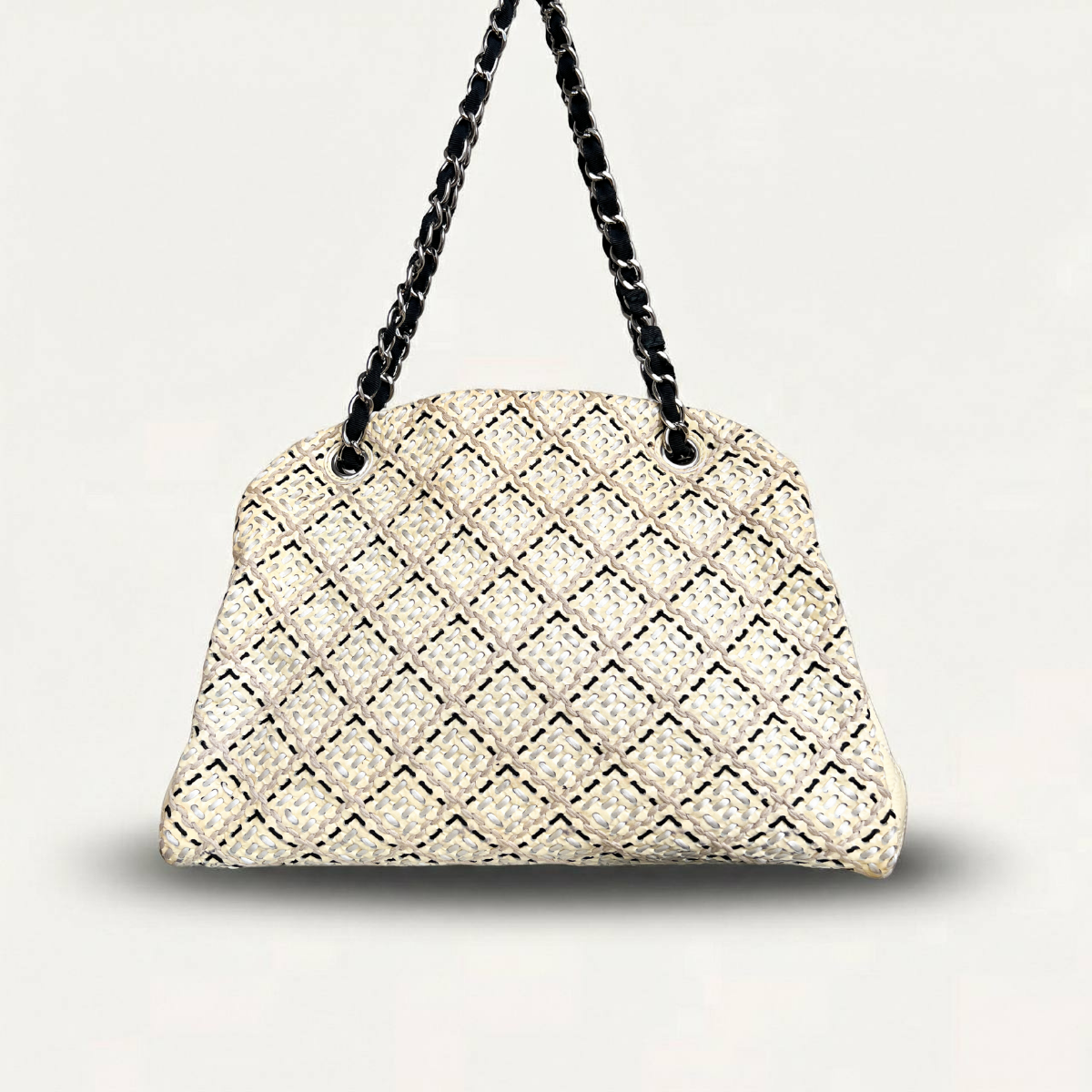 Chanel  Mademoiselle tweed beige patent Stitch shoulder Bag