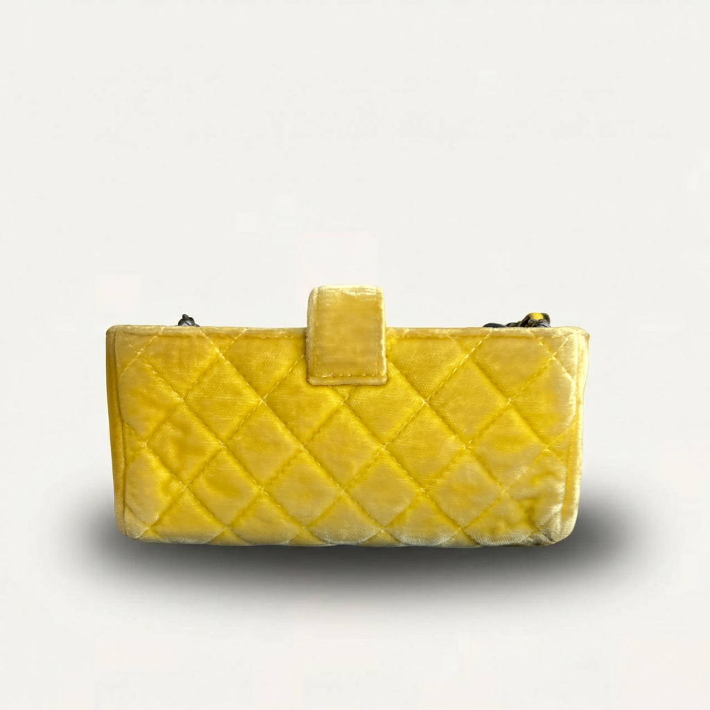 Chanel Mini Phone Holder Quilted Velvet Yellow Clutch Crossbody Bag