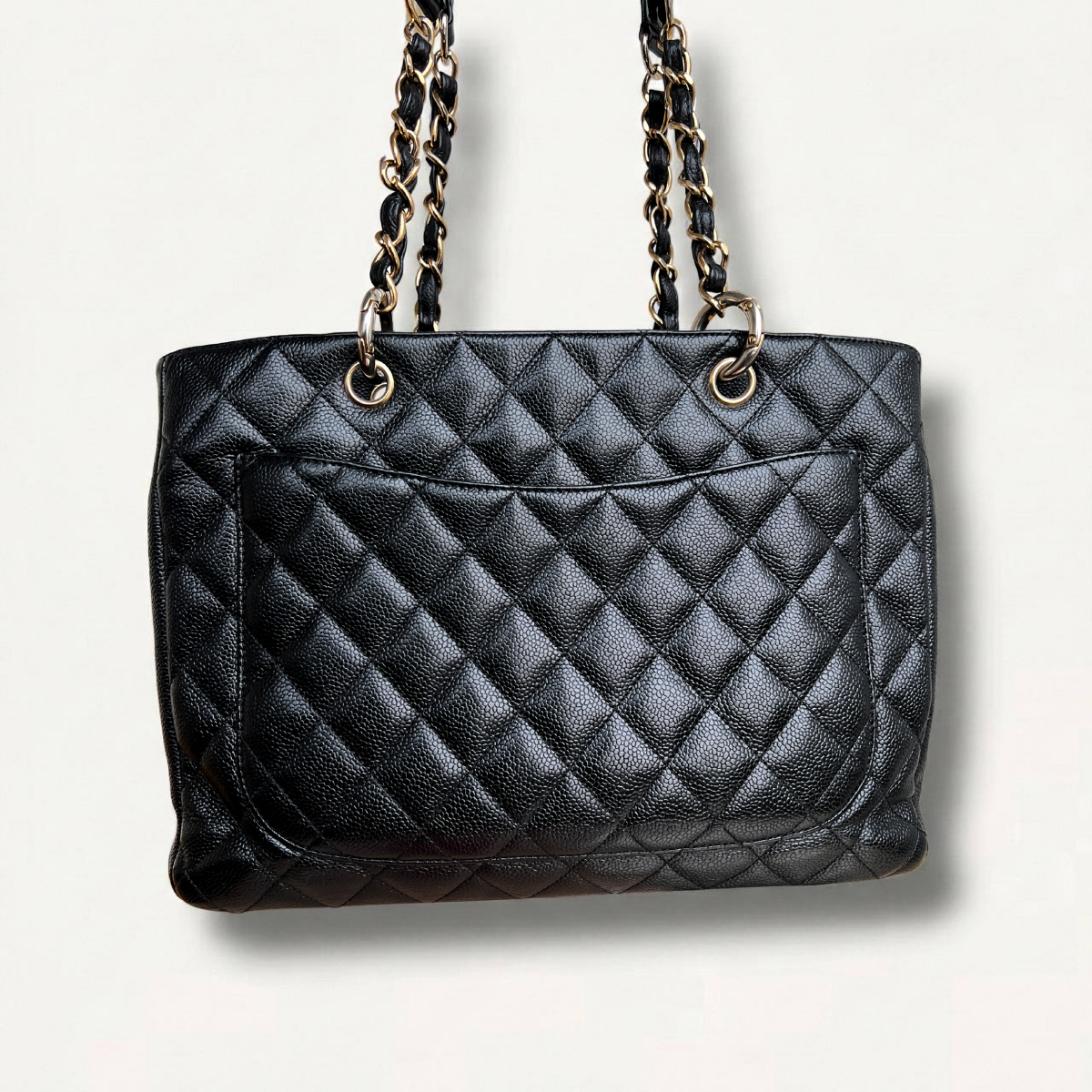Chanel Black Quilted Caviar Leather CC Logo Grand Shopper Bag