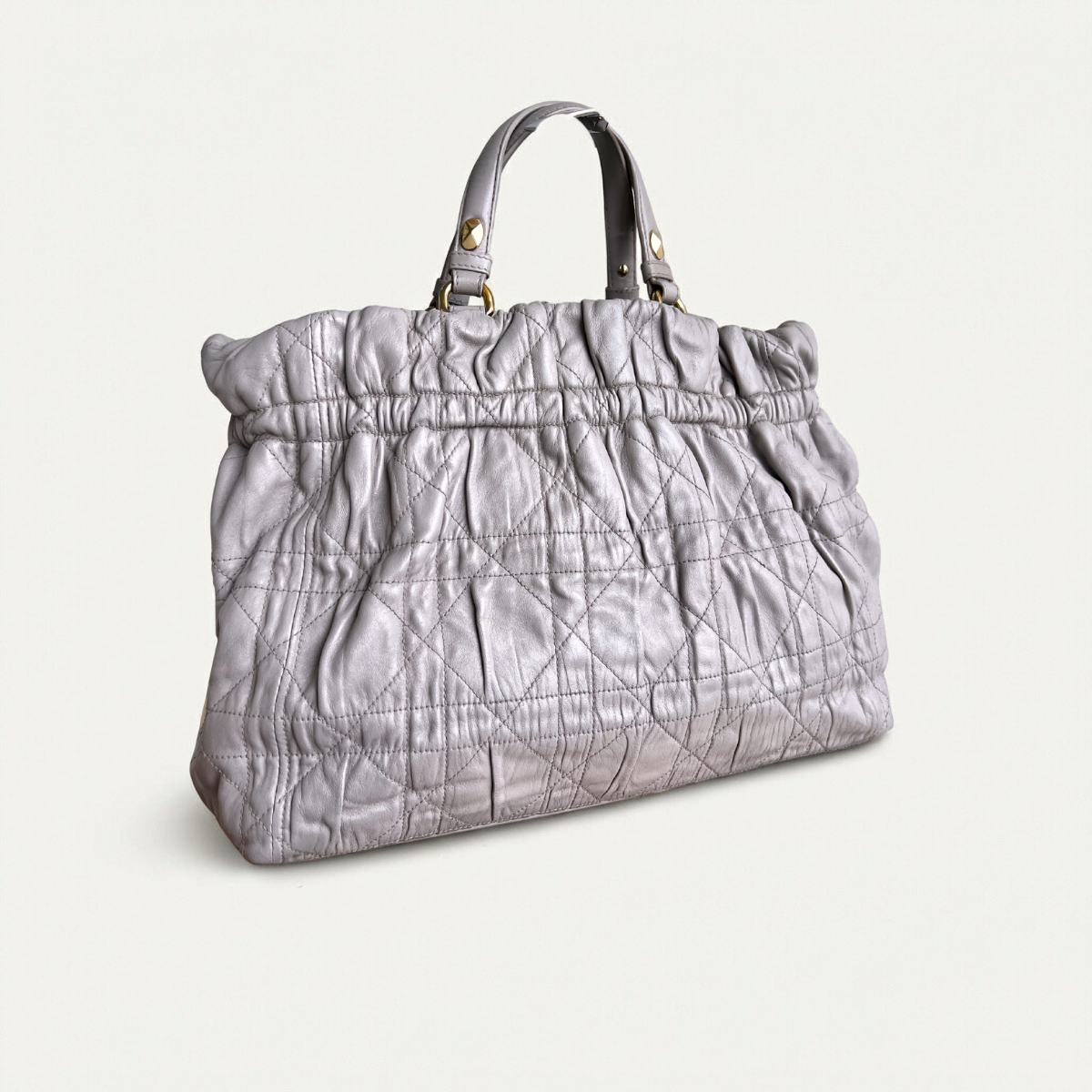 Christian Dior Quilted Cannage Leather Gaufre Delices Gray Bag