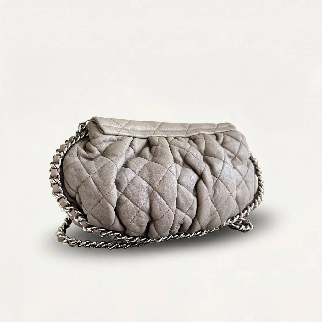 Chanel Quilted Large Chain Flap Taupe Crossbody Gray-Beige Clutch