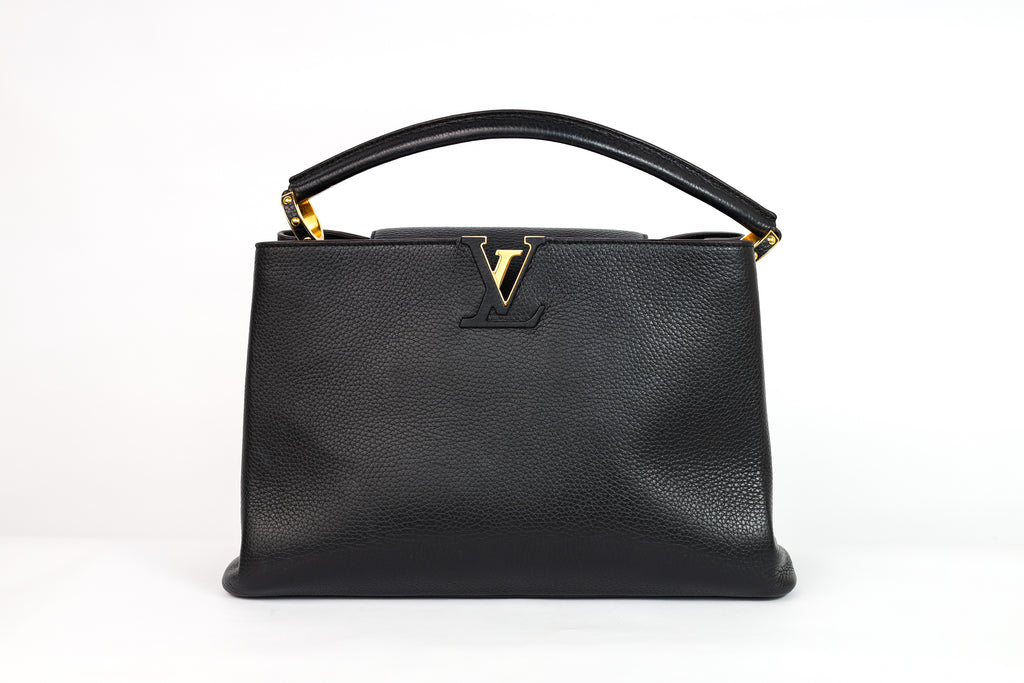 Authentic LV Capucines MM Black Leather Fuchsia Inside Handbag