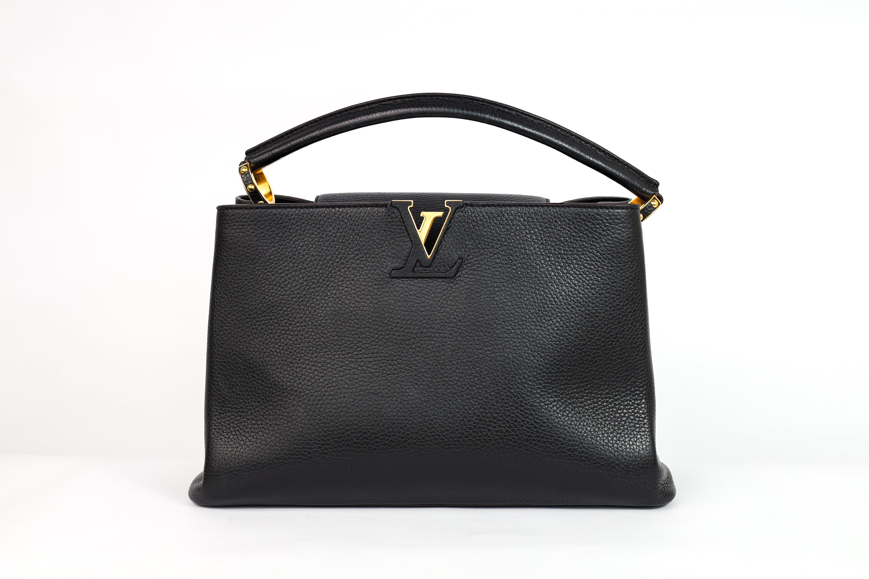 Authentic LV Capucines MM Black Leather Fuchsia Inside Handbag