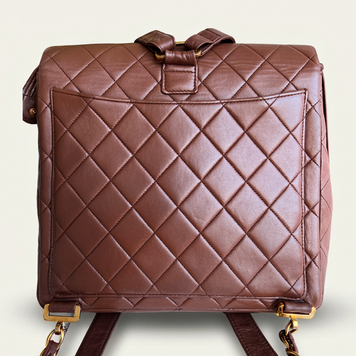 Authentic Chanel Backpack Brown Lambskin Leather Quilted Vintage