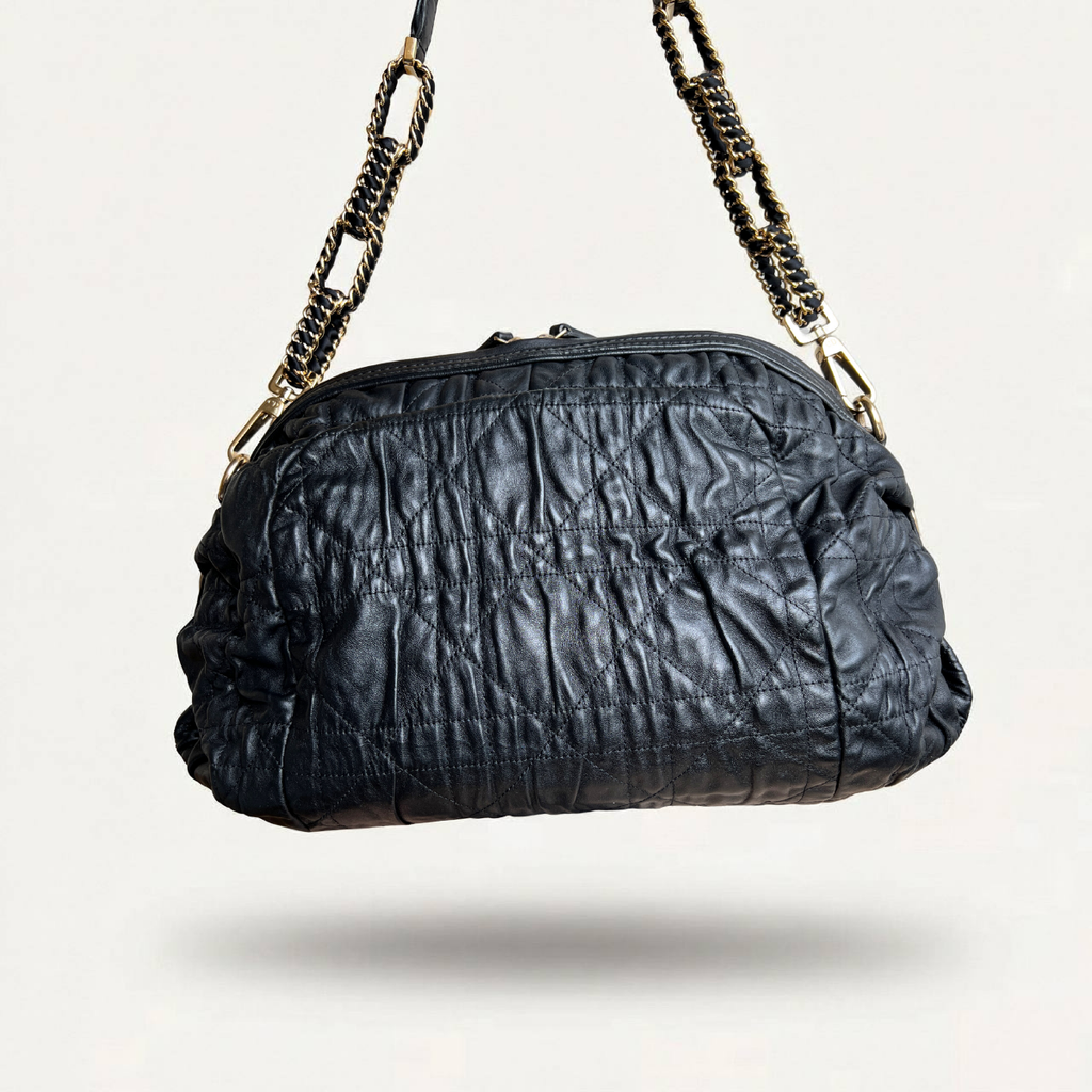 Christian Dior Gaufre Lambskin Canage Delidior Delices Black Bag