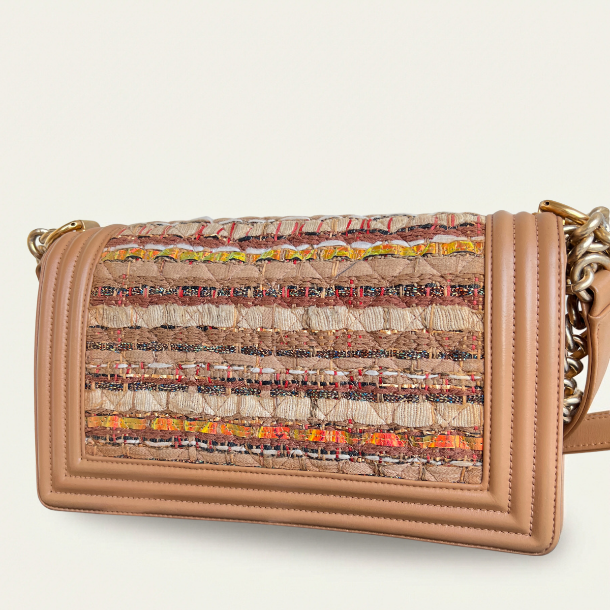 Chanel Old Boy Limited Tweed Front Brown Crossbody Bag