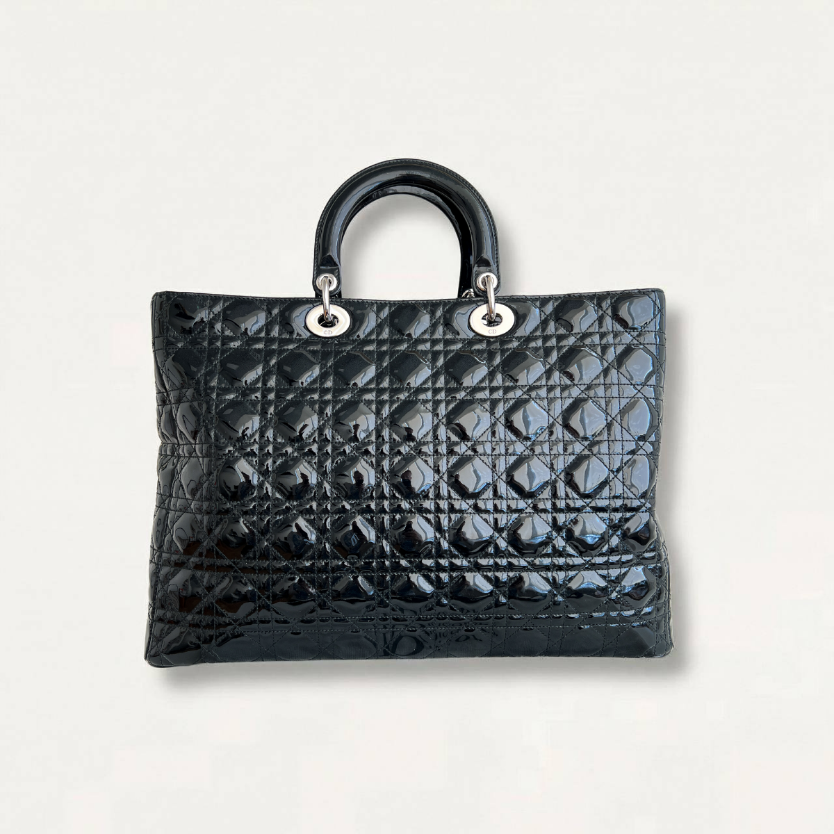 Sac cabas Christian Dior Cannage en cuir de veau noir XL avec porte-clés