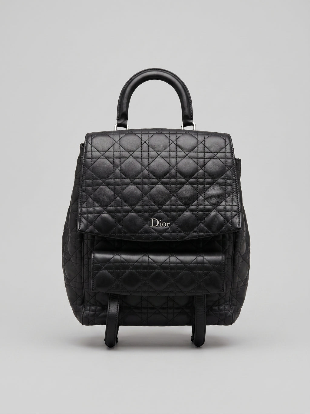 Christian Dior Backpack Large Cannage Quilted Black Leather Lambskin