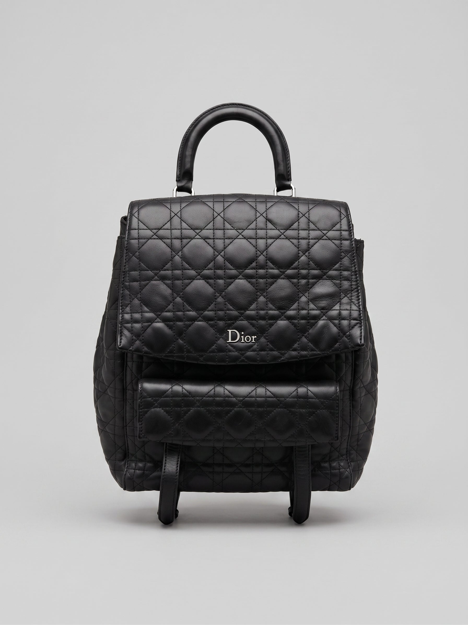 Christian Dior Backpack Large Cannage Quilted Black Leather Lambskin