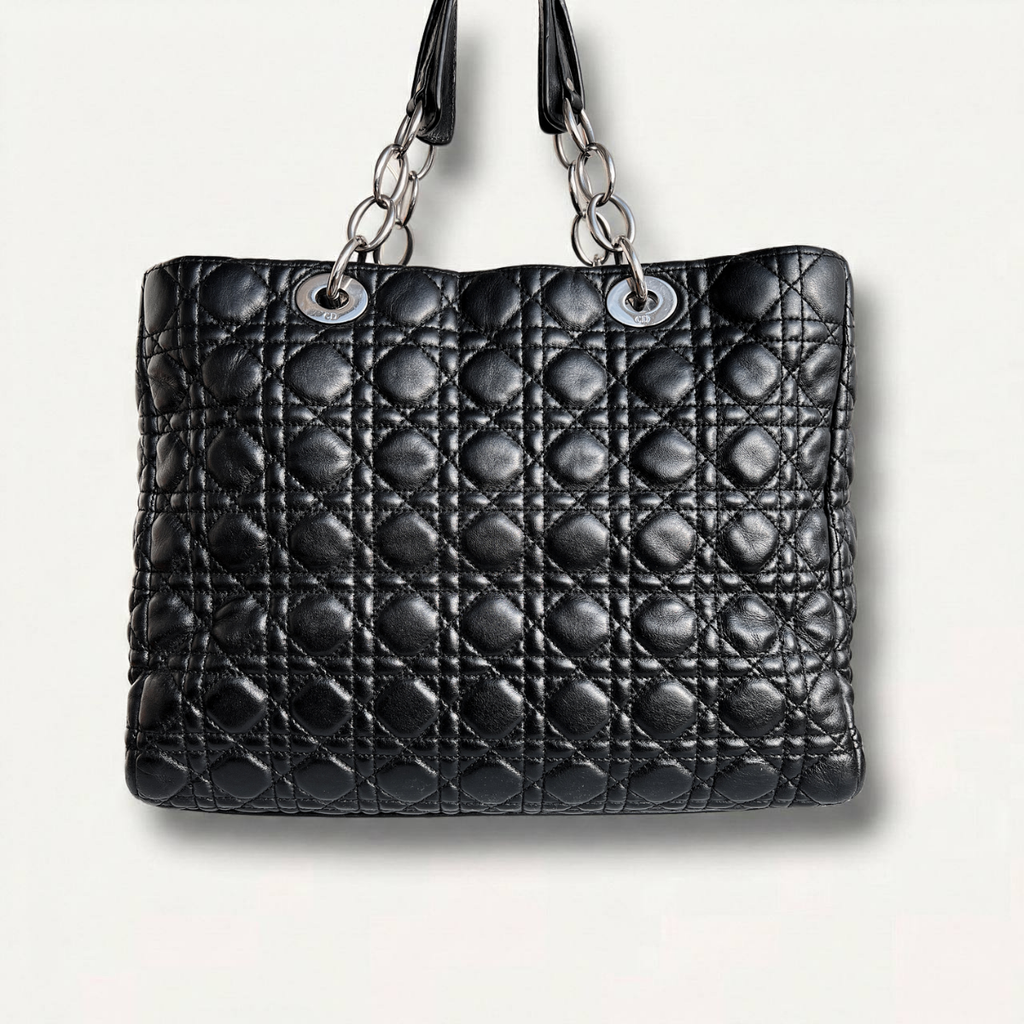 Christian Dior tote Cannage Black Quilted Leather Shopper Bag