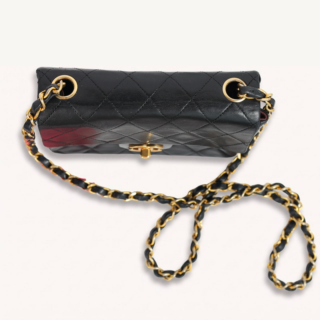 Authentic Chanel Mini square one flap Lambskin chain Shoulder Bag crossbody black
