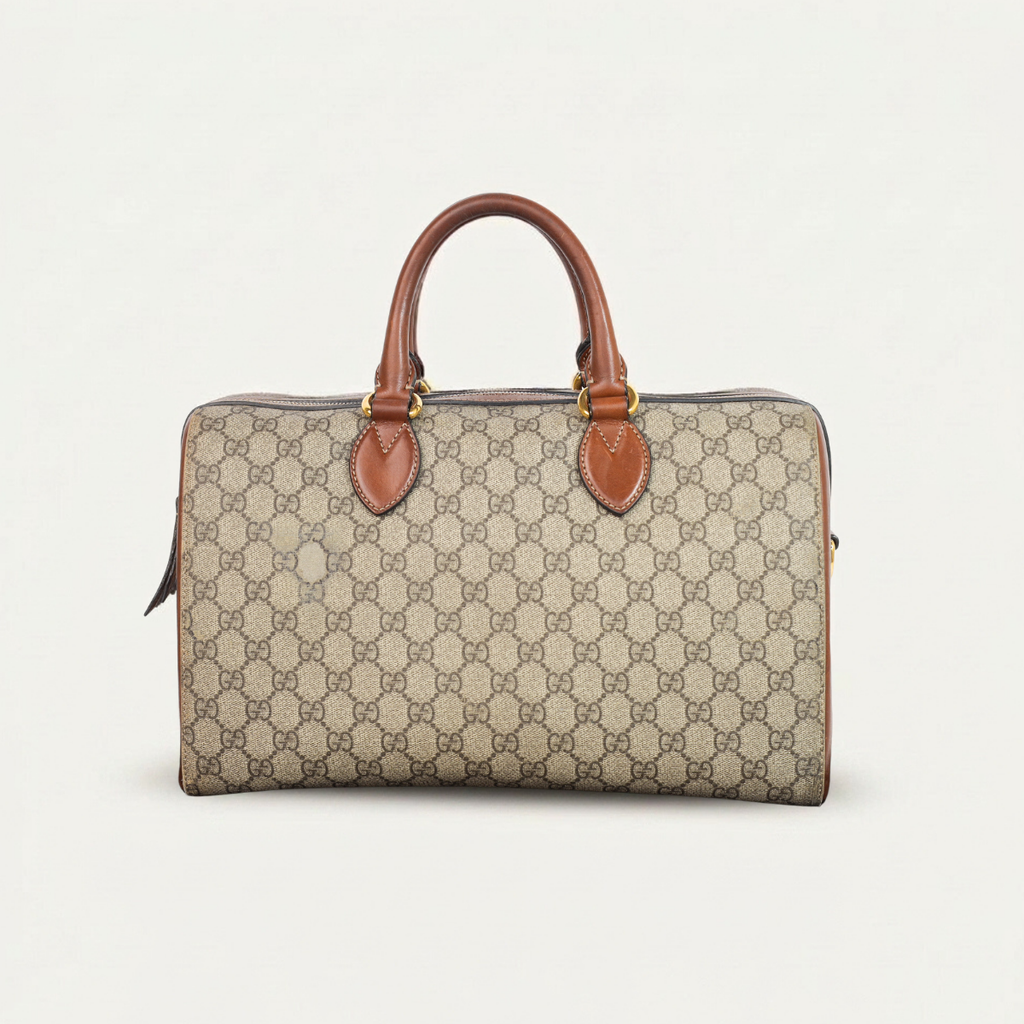 Authentic Gucci Boston Supreme Medium  Brown in Leather Canvas Monogram Satchel