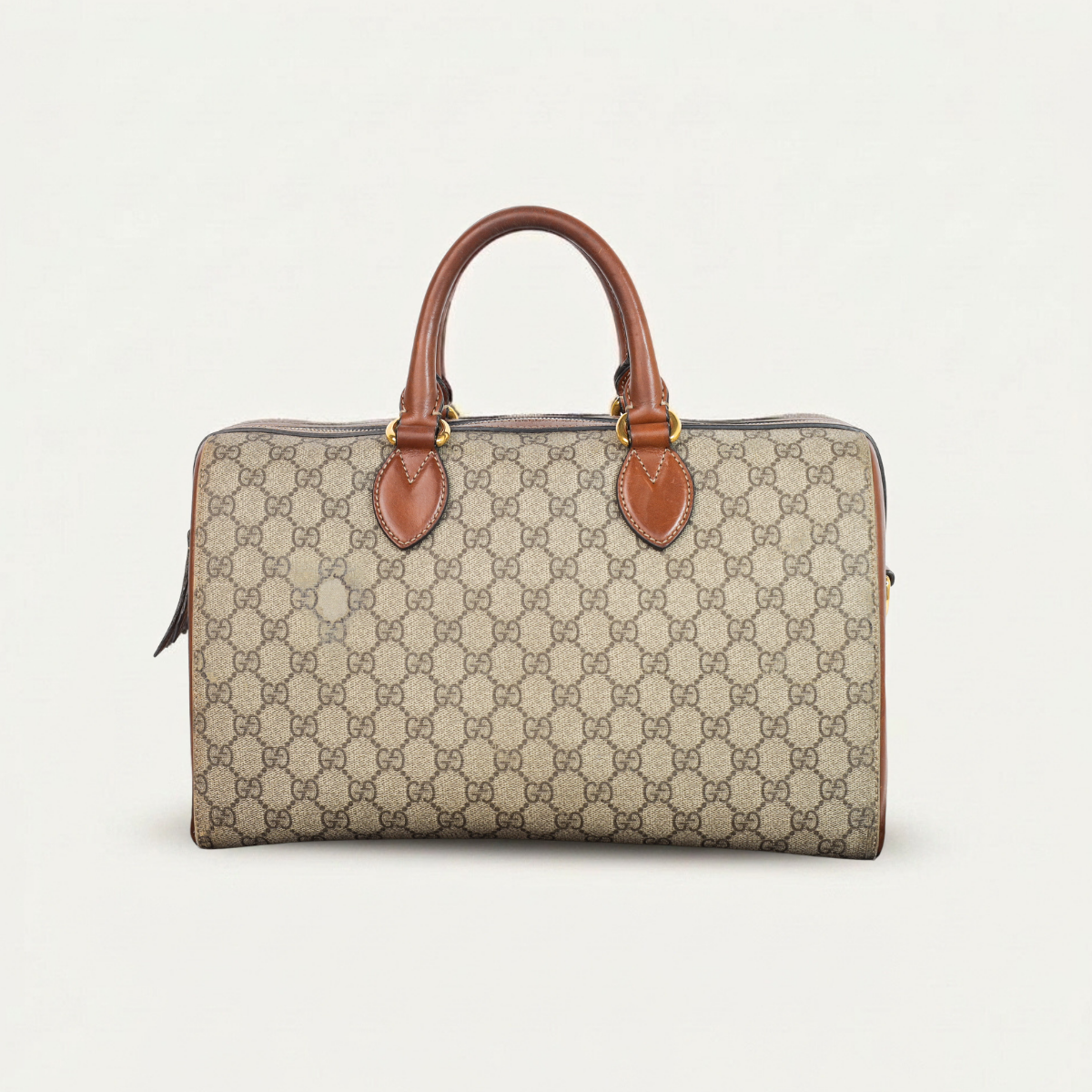 Authentic Gucci Boston Supreme Medium  Brown in Leather Canvas Monogram Satchel