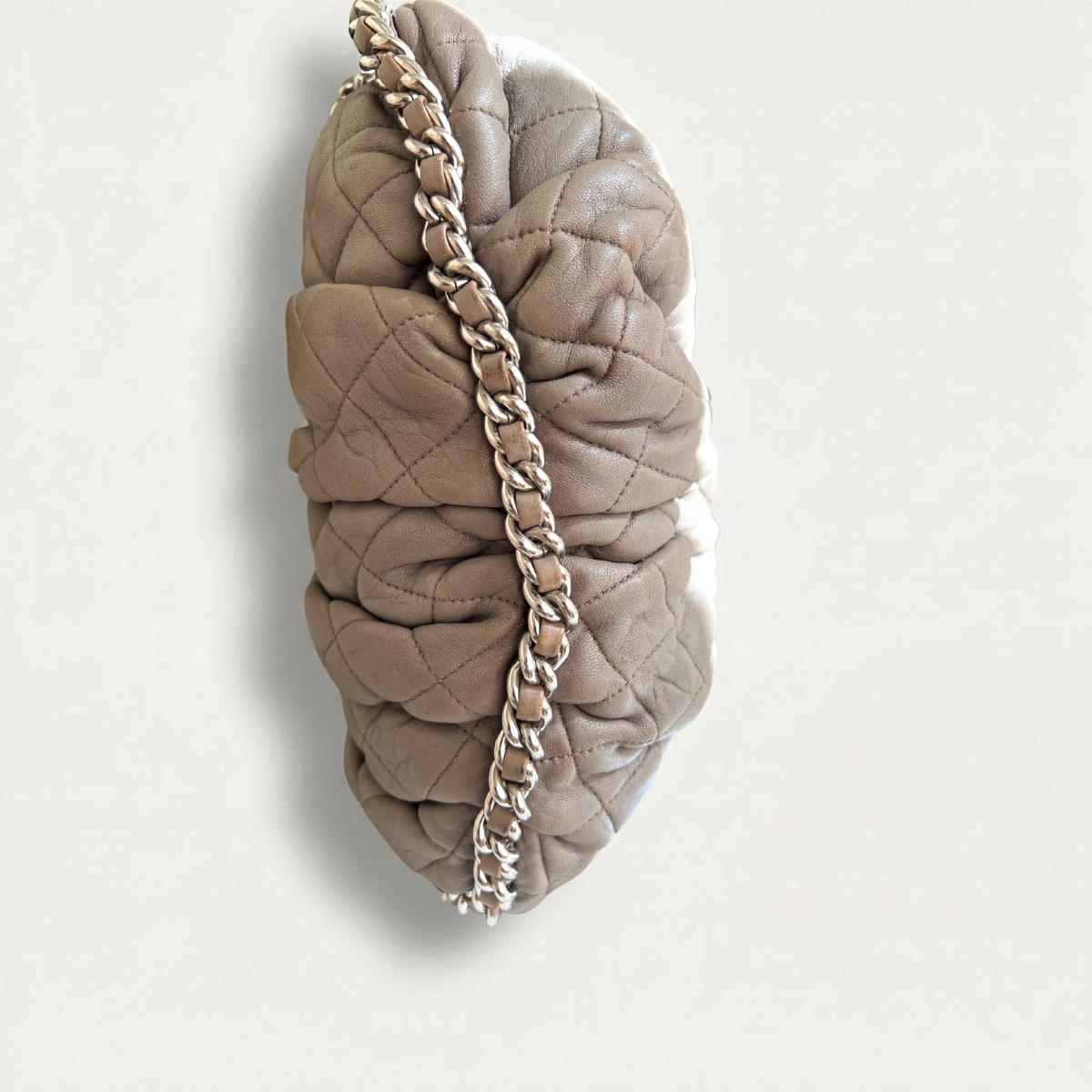 Chanel Quilted Large Chain Flap Taupe Crossbody Gray-Beige Clutch