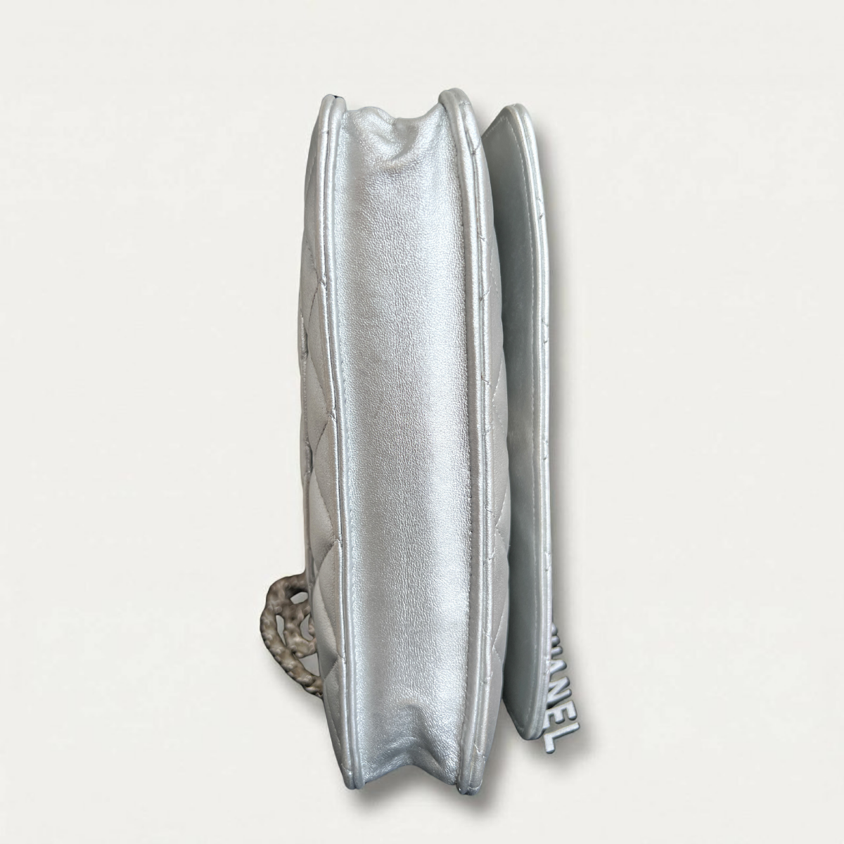 Chanel Woc Leather Lambskin Silver Chain Crossbody Clutch Bag