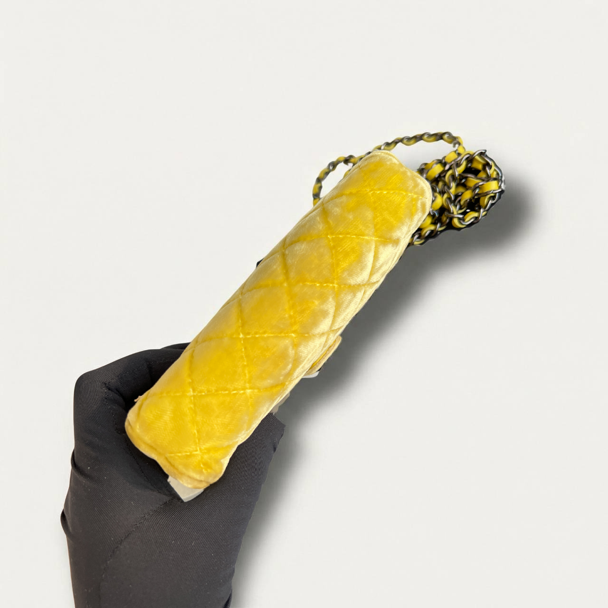 Chanel Mini Phone Holder Quilted Velvet Yellow Clutch Crossbody Bag