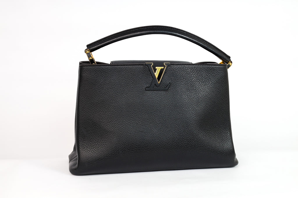 Authentic LV Capucines MM Black Leather Fuchsia Inside Handbag