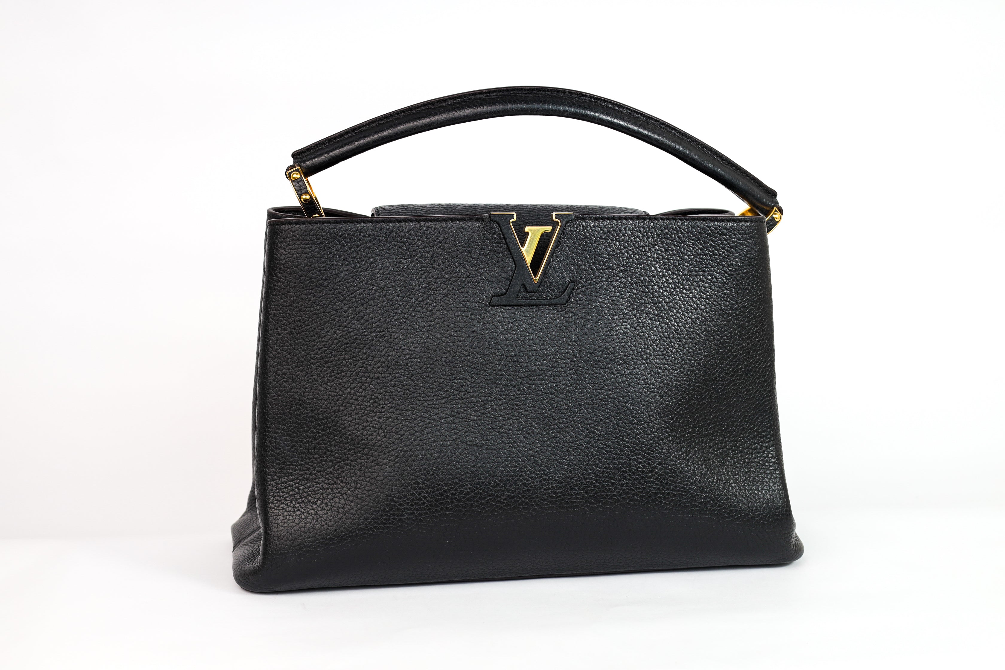 Authentic LV Capucines MM Black Leather Fuchsia Inside Handbag