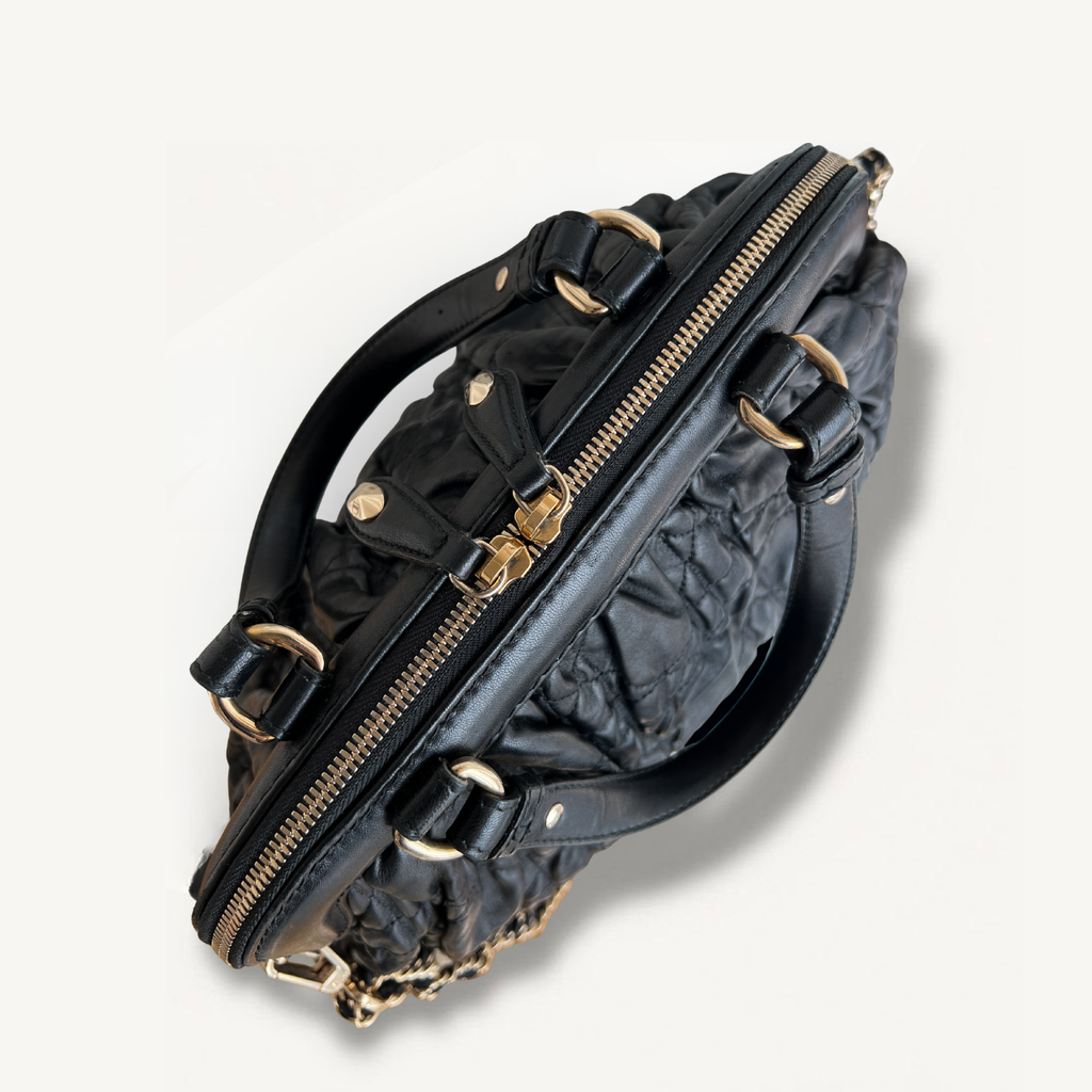 Christian Dior Gaufre Cannage Leather Black Lambskin Delices Bag