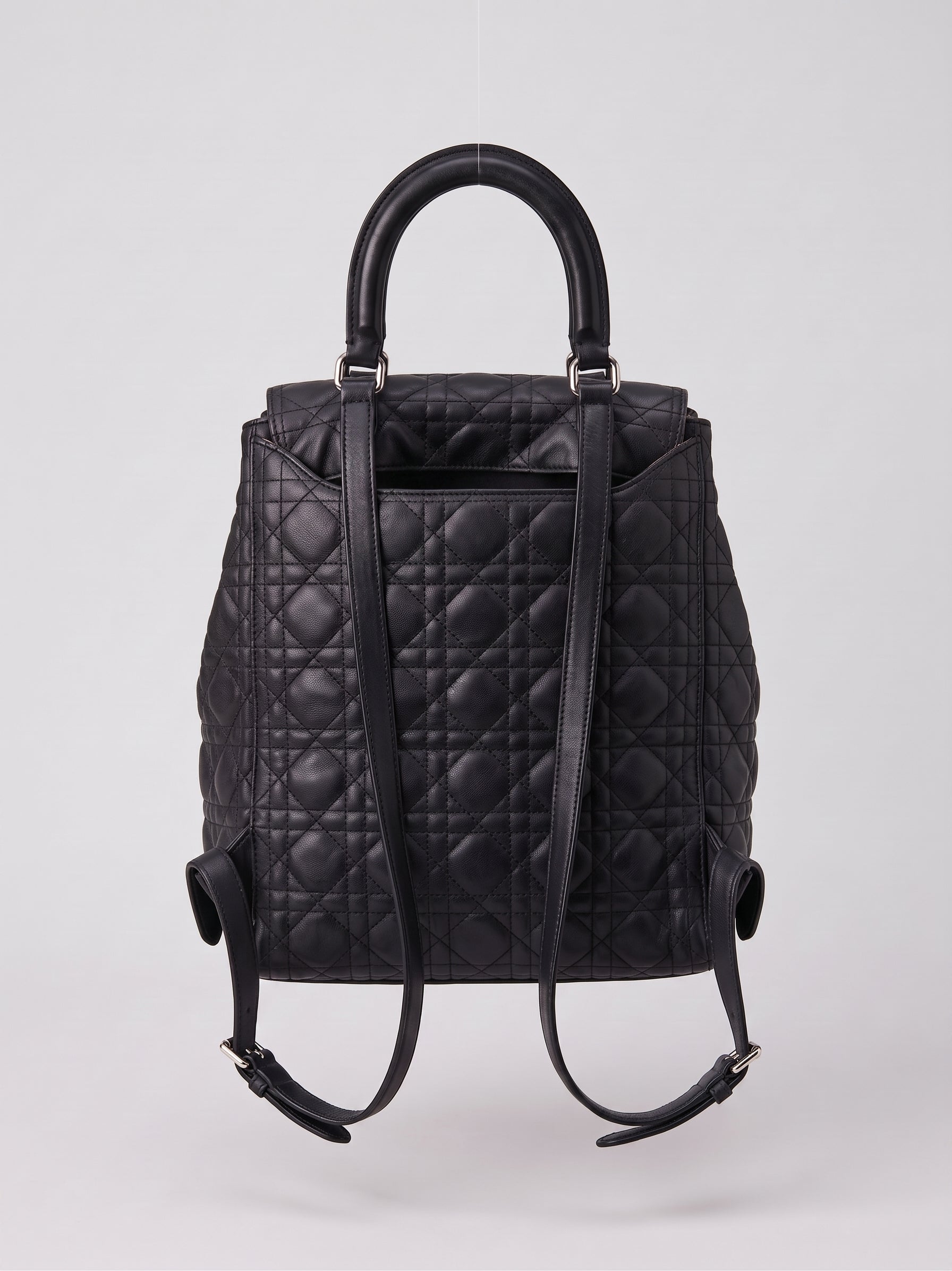 Christian Dior Backpack Large Cannage Quilted Black Leather Lambskin