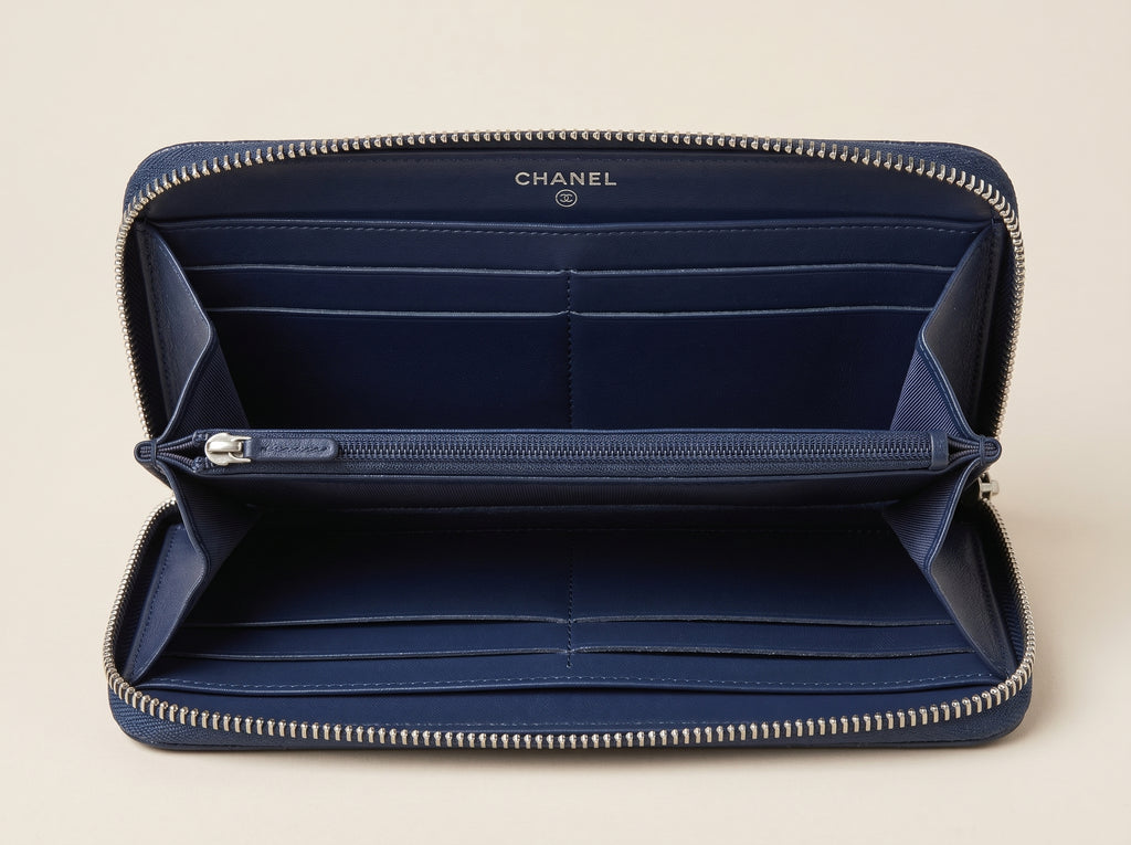 Authentic Chanel wallet blue caviar Classic long Zippy Clutch