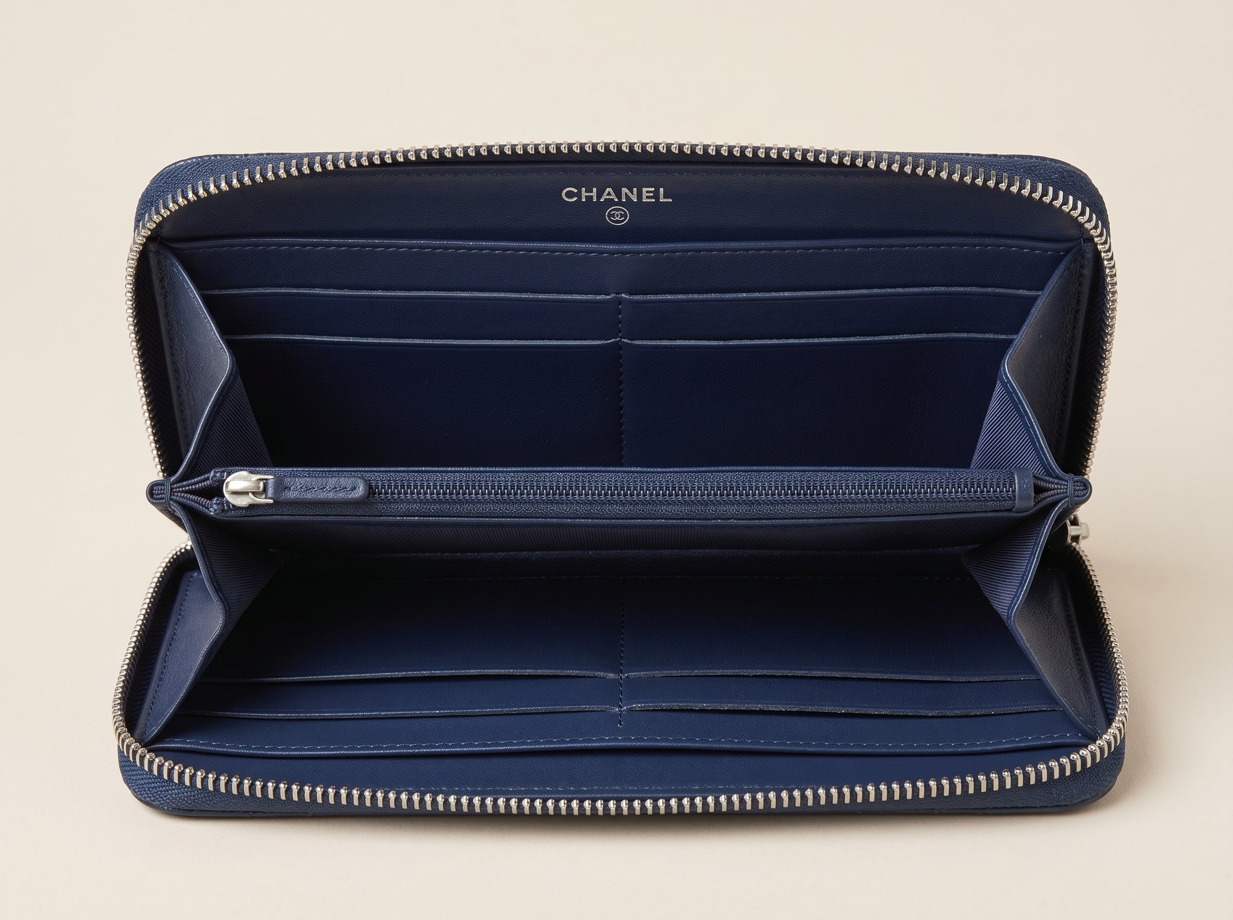 Authentic Chanel wallet blue caviar Classic long Zippy Clutch