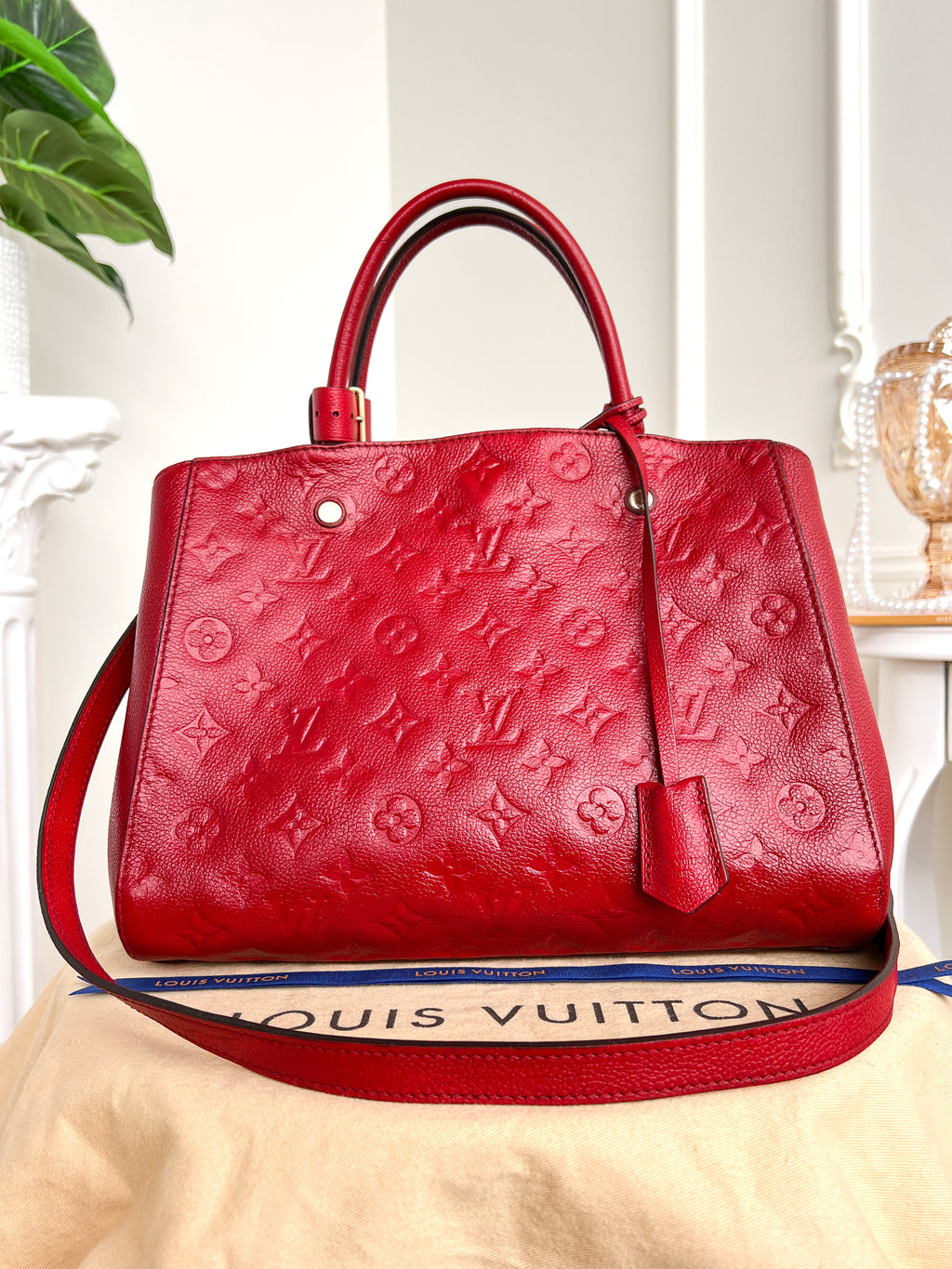 Authentic LV Montaigne MM Empreinte Monogram Red