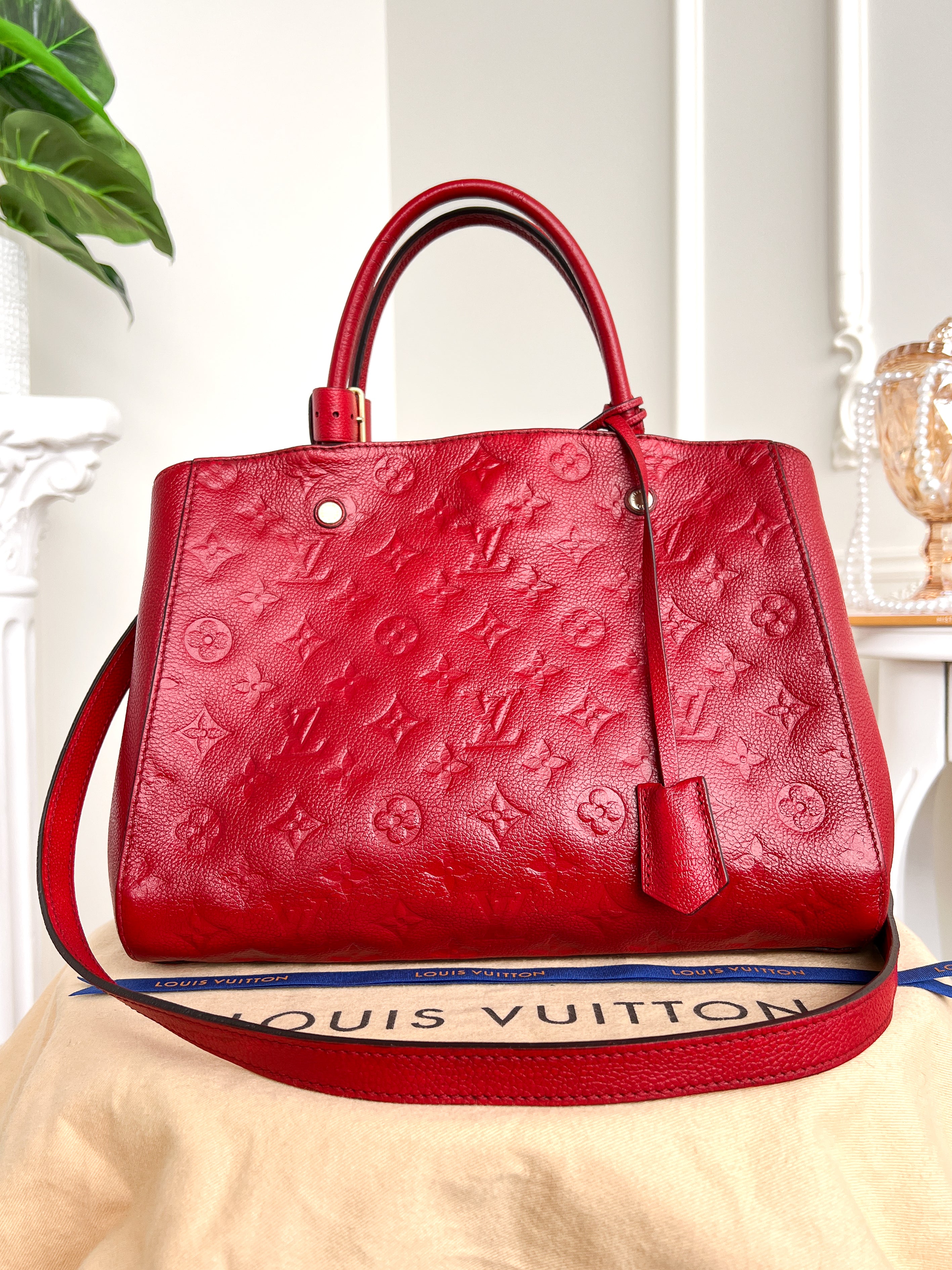 Authentic LV Montaigne MM Empreinte Monogram Red